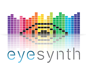 Logotipo de eyesynth con un ojo y fondo de colores