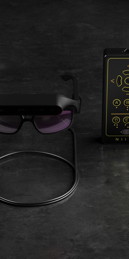 Vista superior de las gafas NIIRA mostrando sus materiales y sensores