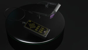 Detalle de NIIRA con sistema de audio por conducción ósea y diseño ergonómico