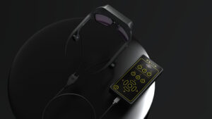 Detalle de NIIRA con sistema de audio por conducción ósea y diseño ergonómico